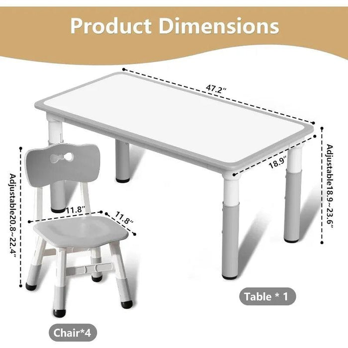 Grey Adjustable Kids' Art Table and Chair Set with 6 Chairs and Creative Doodle Feature