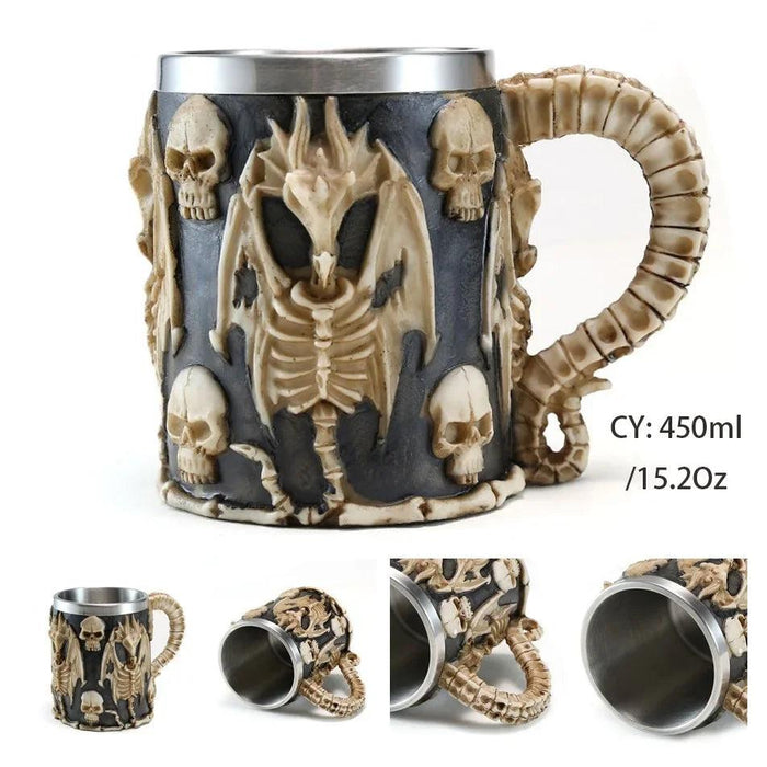 Skull Viking Pirate Resin Steel Tankard - Multi-Purpose Drinking Vessel and Decorative Accent