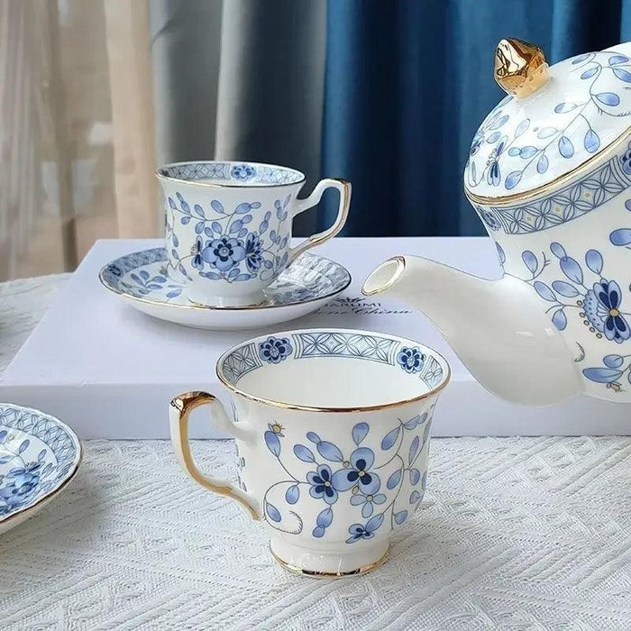 Elegant Blue and White Japanese Porcelain Tea and Coffee Collection