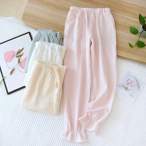 Lightweight Double-Layer Cotton Lounge Pants for Women - Cozy Sleepwear Bottoms