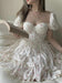 Cherry Blossom Corset Dress in Vintage White – Ruffled Hem & Lantern Sleeve Design