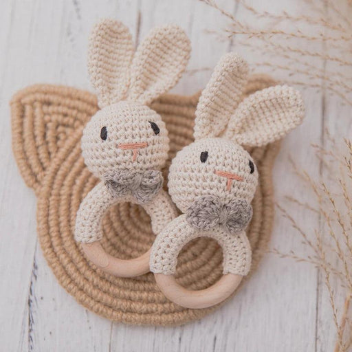 Eco-Friendly Handmade Crochet Baby Rattle with Wooden Teether