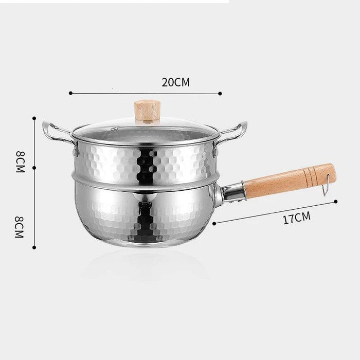 Japanese Stainless Steel Snow Pan with Ergonomic Wooden Handle and Lid - Perfect for Stewing, Frying, and Milk Heating