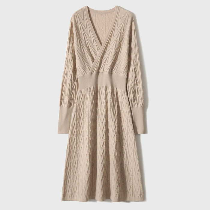 Warm Wool-Cashmere Blend Slim Fit Knit Dress for Women - Autumn/Winter Essentials