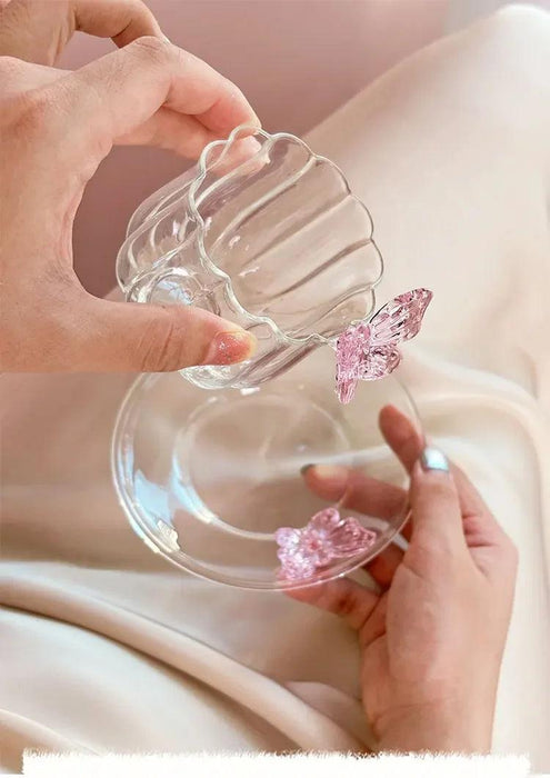 Charming Pink Bow Glass Cup and Saucer Set - 150ml Kids' Drinkware Gift