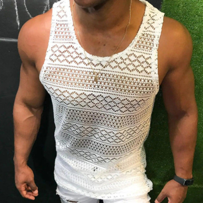 Men's Summer Mesh Tank Top - Breathable Sleeveless Fitness Vest with See-Through Design