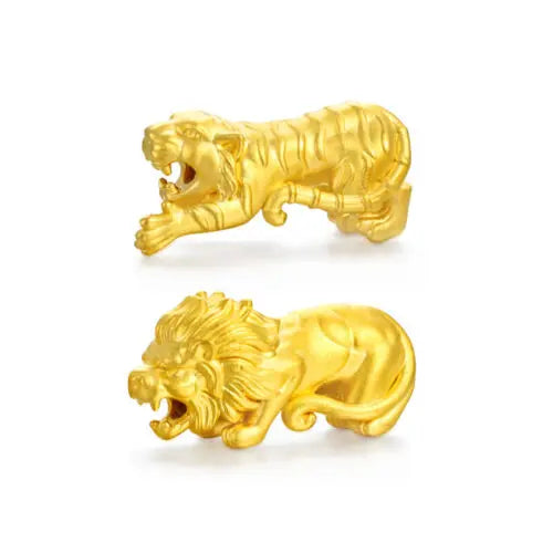 24K Yellow Gold Tiger & Lion Pendant: Exquisite Pure 999 Gold Jewelry