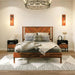 Rustic Golden Brown Acacia Wood Queen Bed Frame with Herringbone Headboard