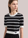 Chic Striped Summer Knit Blouse for Women - Short-Sleeve Slim Fit