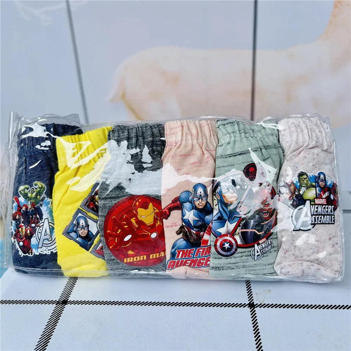 6-Pack Kids Cotton Underwear with Favorite Cartoon Characters - Spiderman, Mickey Mouse, Elsa, and Cars Designs