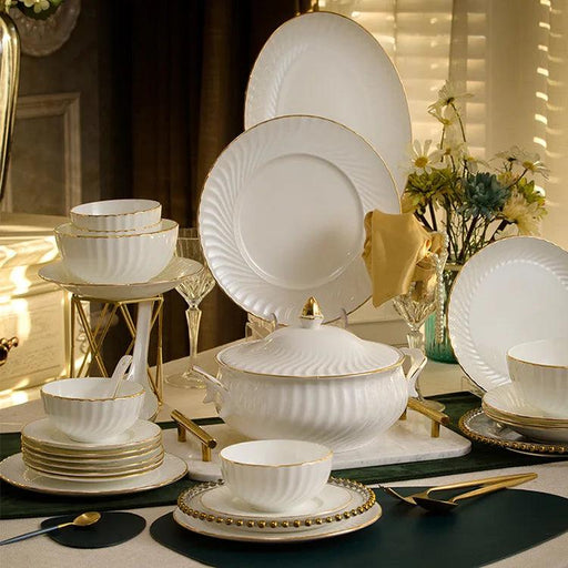 Opulent Korean-inspired Hand-painted Porcelain Dinner Set with Gilded Details