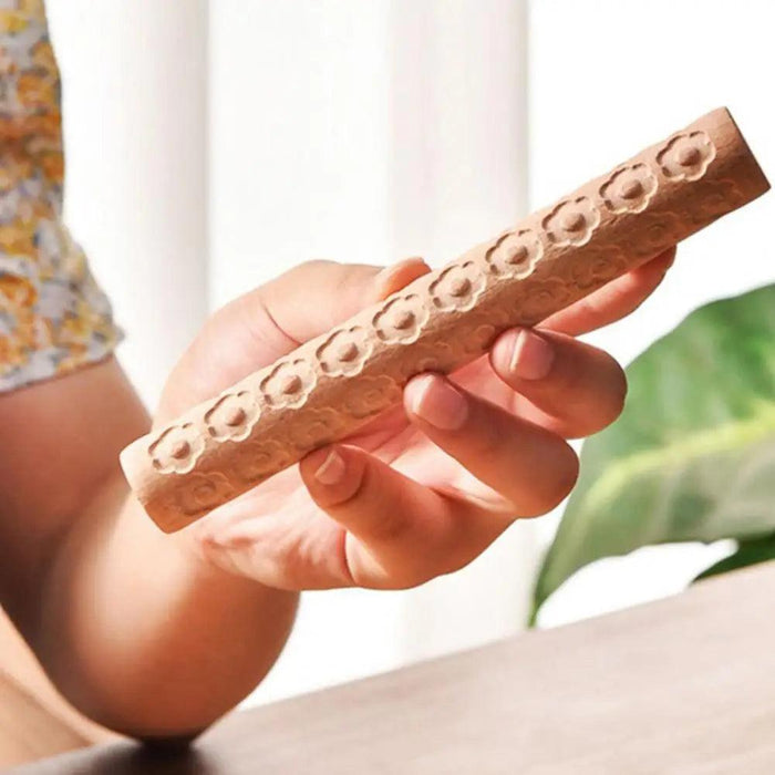 Textured Beechwood Rolling Pin - Versatile Embossing Tool for Baking and Crafting