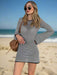 Women's Chic Striped Knit Mini Dress - High Waist Long Sleeve Style for Autumn/Winter