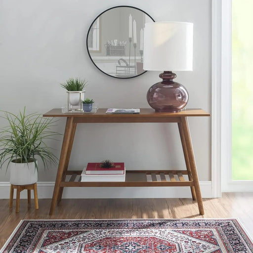 Walnut Mid-Century Modern Entryway Table with Storage and Display Shelf