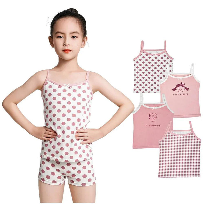 Cute Pink Cotton Sleeveless Summer Tank Top for Girls Aged 3-8 Years