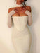 Elegant White Mesh Sleeve Bodycon Midi Dress - Women's Chic Night Out Gown