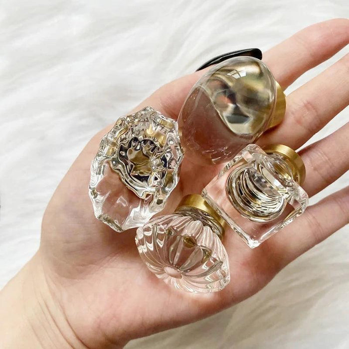 Chic Gold-Base Crystal Glass Knobs for Stylish Kitchen Cabinets and Furniture