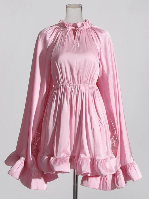 Chicever Women's Stylish Ruffled Mini Dress with High Neck, Spring 2024 Collection