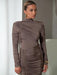 Chic Ruched Long Sleeve Turtleneck Maxi Dress for Women - Perfect for Autumn and Winter