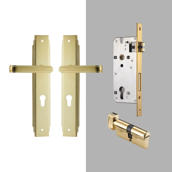 Sleek Brass Lever Door Handles Set for Bedroom and Bathroom