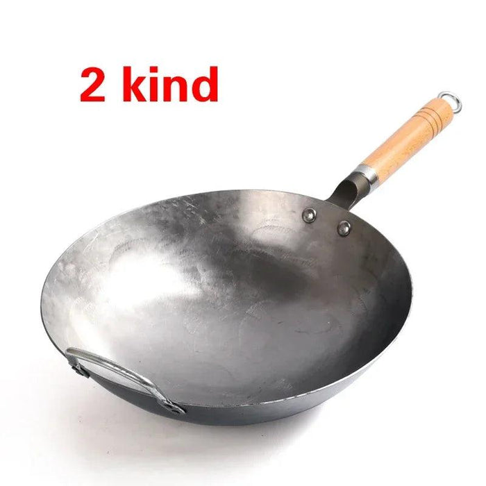 Traditional Chinese Handcrafted Iron Wok with Wooden Handle - Premium Non-Stick Cookware for Gas Hobs