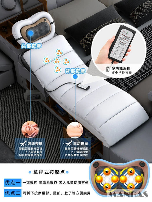 Elegant Tech-Enhanced King-Size Leather Bed with Massage and Multimedia Features