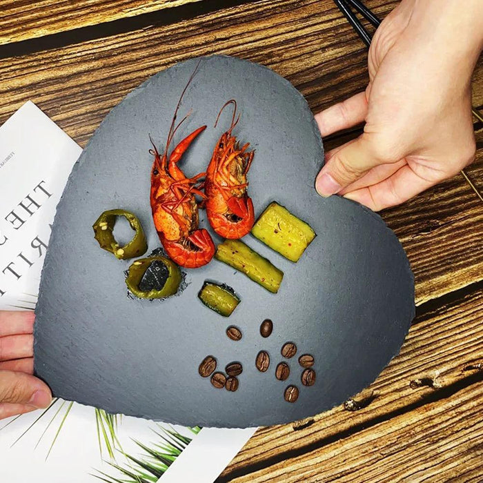 Charming Natural Slate Heart-Shaped Serving Tray Set for Culinary Delights