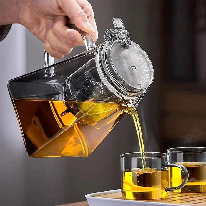 Sophisticated 750ml Glass Teapot Set with Effortless Pouring and Detachable Filter - Includes Matching Cups