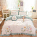 Pastoral Elegance: Embroidered Floral Cotton Bedding Set with Ruffled Details - Duvet Cover, Flat & Fitted Sheets, Pillowcases