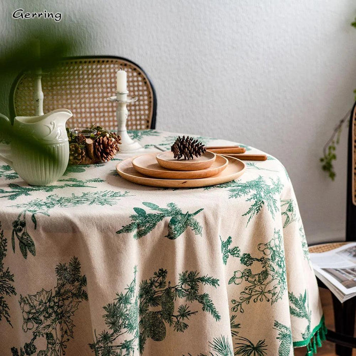 Chic Botanical Cotton Linen Round Tablecloth