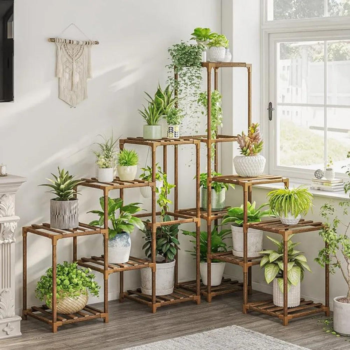 Eco-Friendly Multi-Tiered Wooden Plant Stand - Ideal for Indoor and Outdoor Decor