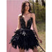 Chic Black Feather Strapless Evening Dress for Women