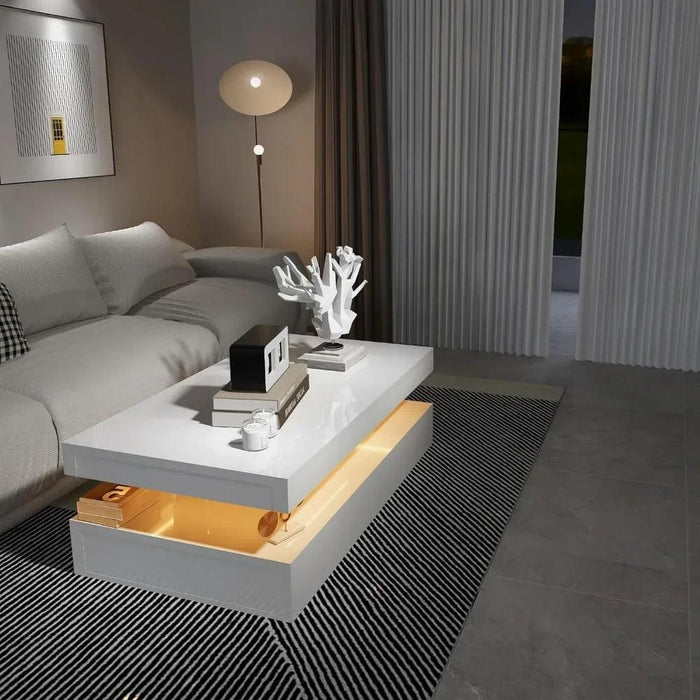 Illuminated White Gloss Coffee Table - Chic Centerpiece for Contemporary Living Rooms