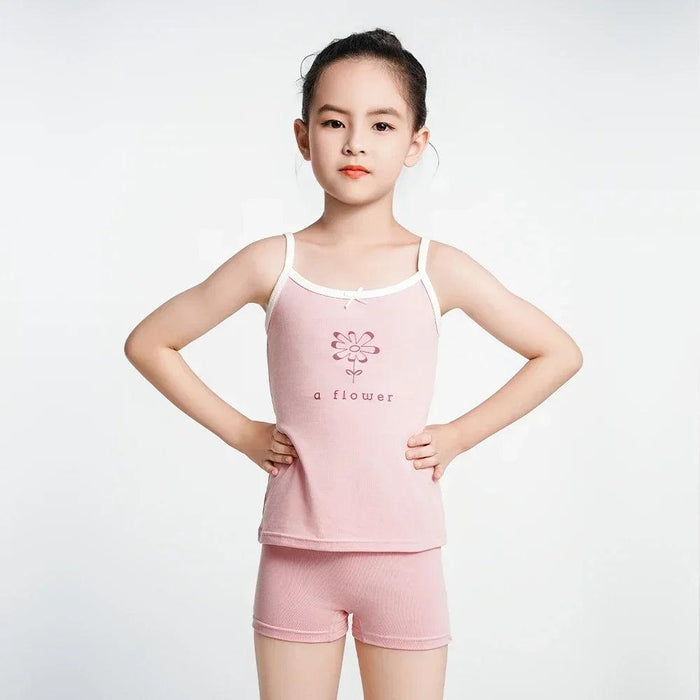 Cute Pink Cotton Sleeveless Summer Tank Top for Girls Aged 3-8 Years