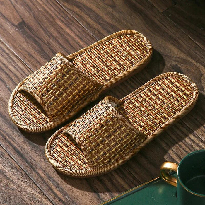 Unisex Comfortable Bamboo Woven Sandals - Non-Slip Rattan Grass Slippers for Spring and Summer