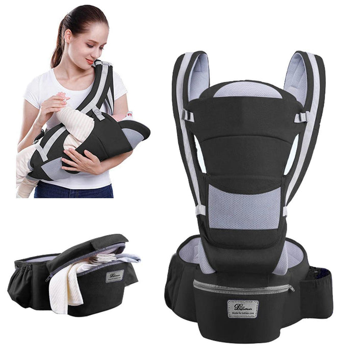 Multifunctional Ergonomic Baby Carrier with Hipseat and Kangaroo Wrap for Infants and Toddlers