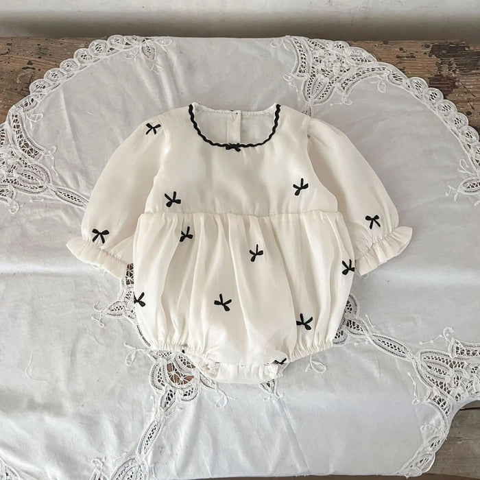 Adorable Cotton Long Sleeve Romper with Bow for Baby Girls - Perfect for Everyday Fashion