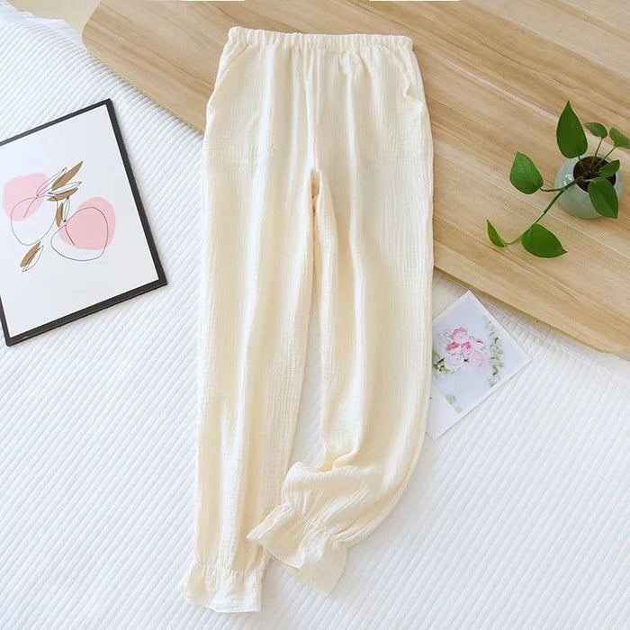 Lightweight Double-Layer Cotton Lounge Pants for Women - Cozy Sleepwear Bottoms