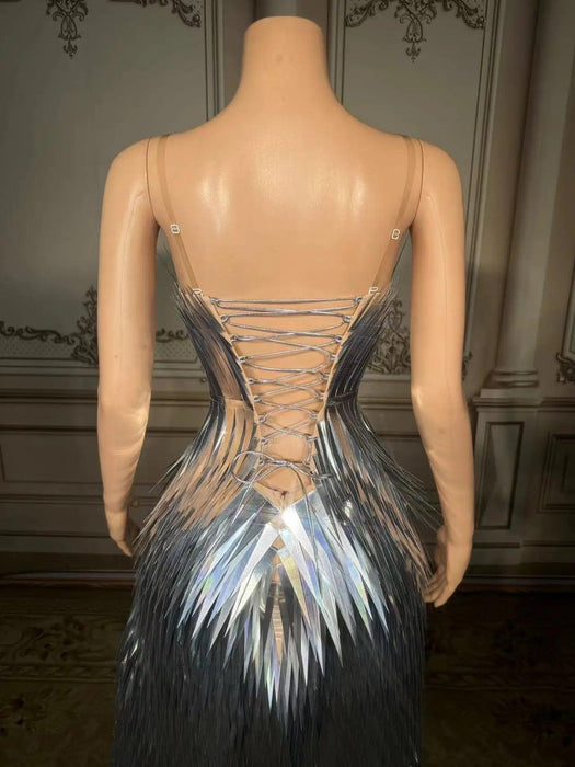 Stunning Silver Sequin Mermaid Gown with Deep V Neck and High Side Slit for Glamorous Nights