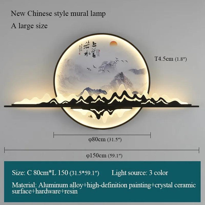 Sophisticated Circular LED Wall Art Light - Enrich Your Space with Traditional Chinese Landscape Aesthetics