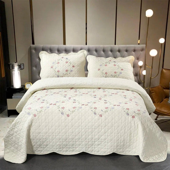 Chic French-Inspired 3-Piece Cotton Summer Quilt Set for Double Beds