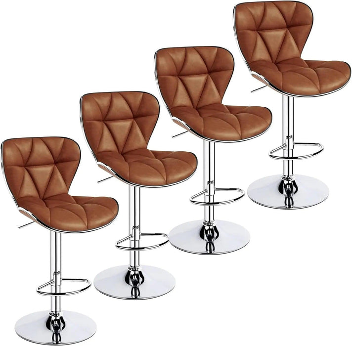 Set of 4 Retro Brown Adjustable Swivel Bar Stools with Shell Back