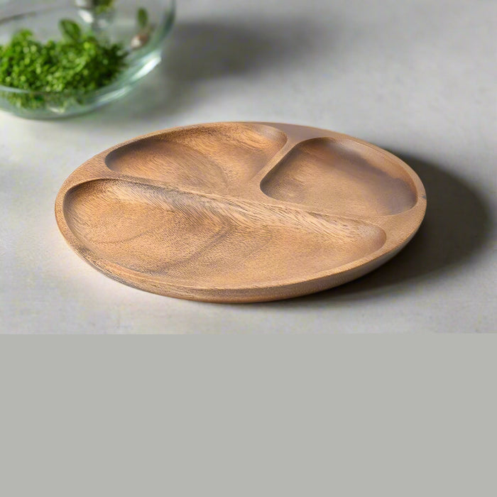 Elegant Acacia Wood Three-Section Serving Dish - Premium Walnut Snack and Fruit Plate