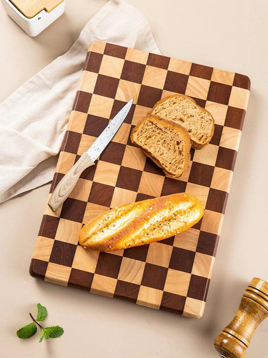 Artisan Acacia Wood Cutting Board with Unique Checkerboard Pattern - Non-slip Solid Wood Kitchen Essential