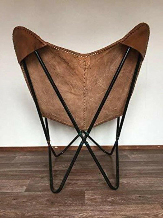 Retro Brown Leather Butterfly Chair with Sturdy Iron Frame for Stylish Comfort