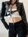 Edgy Asymmetrical Black PU Leather Cropped Halter Jacket