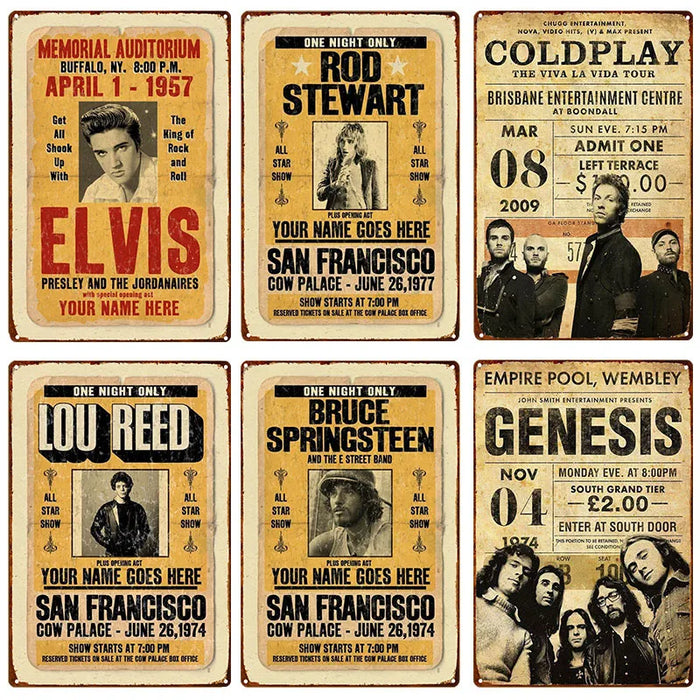 Vintage Rock Icons Metal Wall Art - Nostalgic Decor for Music Lovers and Man Caves