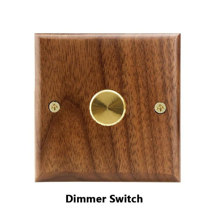 Sleek Black Walnut Electrical Panel with USB Ports, Adjustable LED Ambiance, and Contemporary Toggle Features