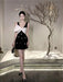 Charming Backless Vintage Bow Mini Dress with Glittering Accents for Women