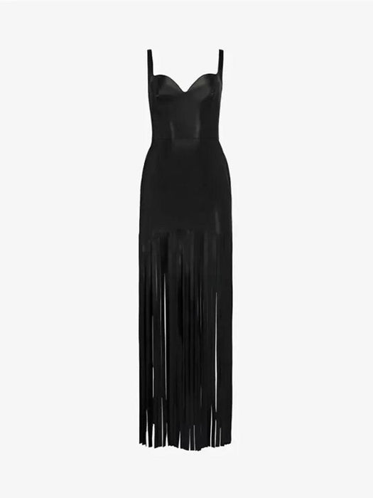 Elegant Black Tassel Backless Bodycon Dress - Stunning Evening Wear for Women